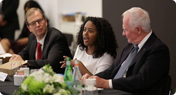 David Morley, Hannah Godefa, and His Excellency the Right Honourable David Johnston at the Champion's lab, September 2014.