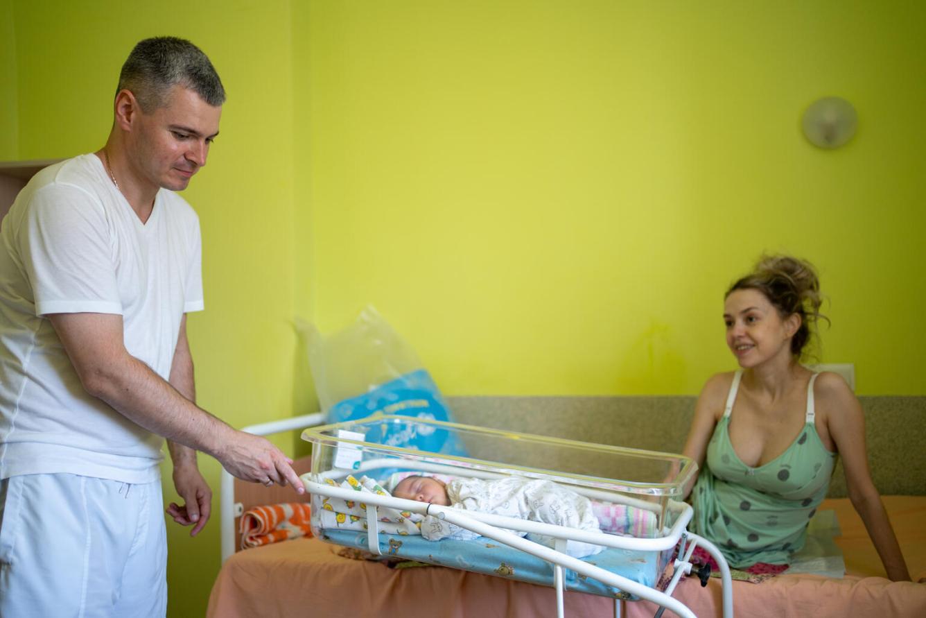 Halyna and Nazar in a hospital ward in Lviv, Ukraine. Their son Danylo was born here.