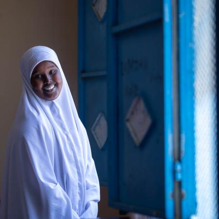 Saharla Abdikarim Adan, 13, poses for a portrait after a Girls Empowerment Club session at Borana Girls Primary school in Borana, Somaliland. 