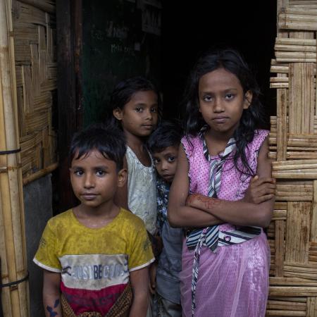 Noor Karima, 10, lives in Camp 24 in the Leda Rohingya refugee camps in Teknaf, Cox’s Bazar, and studies in fourth grade at the learning centre. She and her other friends are upset because their classes are close due to Cyclone Mocha.