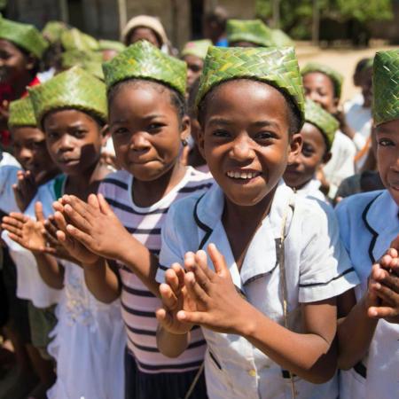 Children in Madagascar welcome visitors