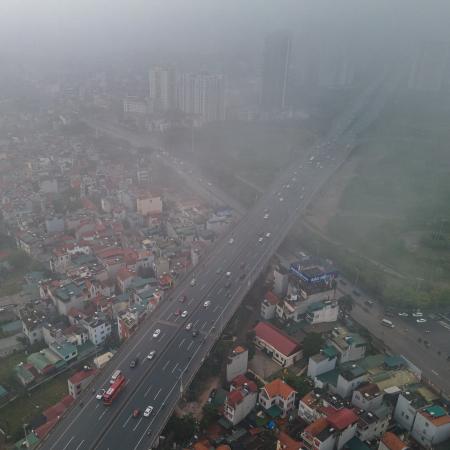  Aerial photo of a polluted city.
