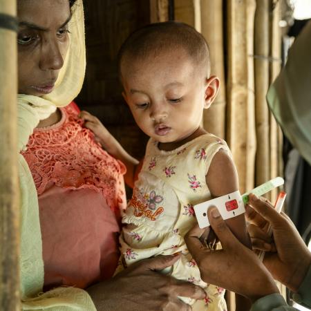 A child being screened for malnutrition in Cox’s Bazar, Bangladesh.